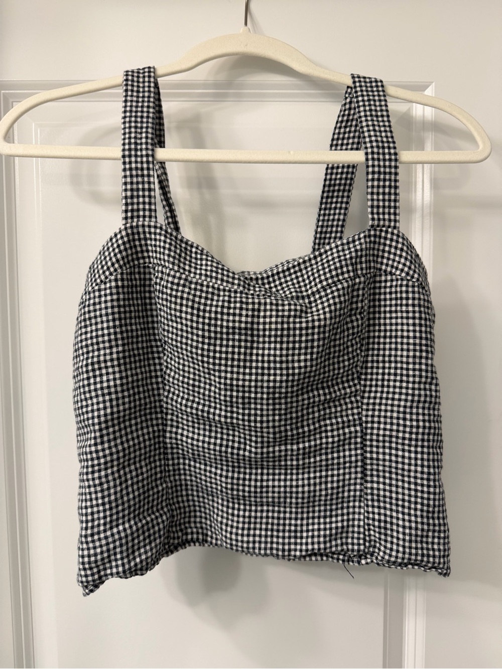 Quince 100% European Linen Fitted Tank classic mini gingham small - Picture 2 of 8
